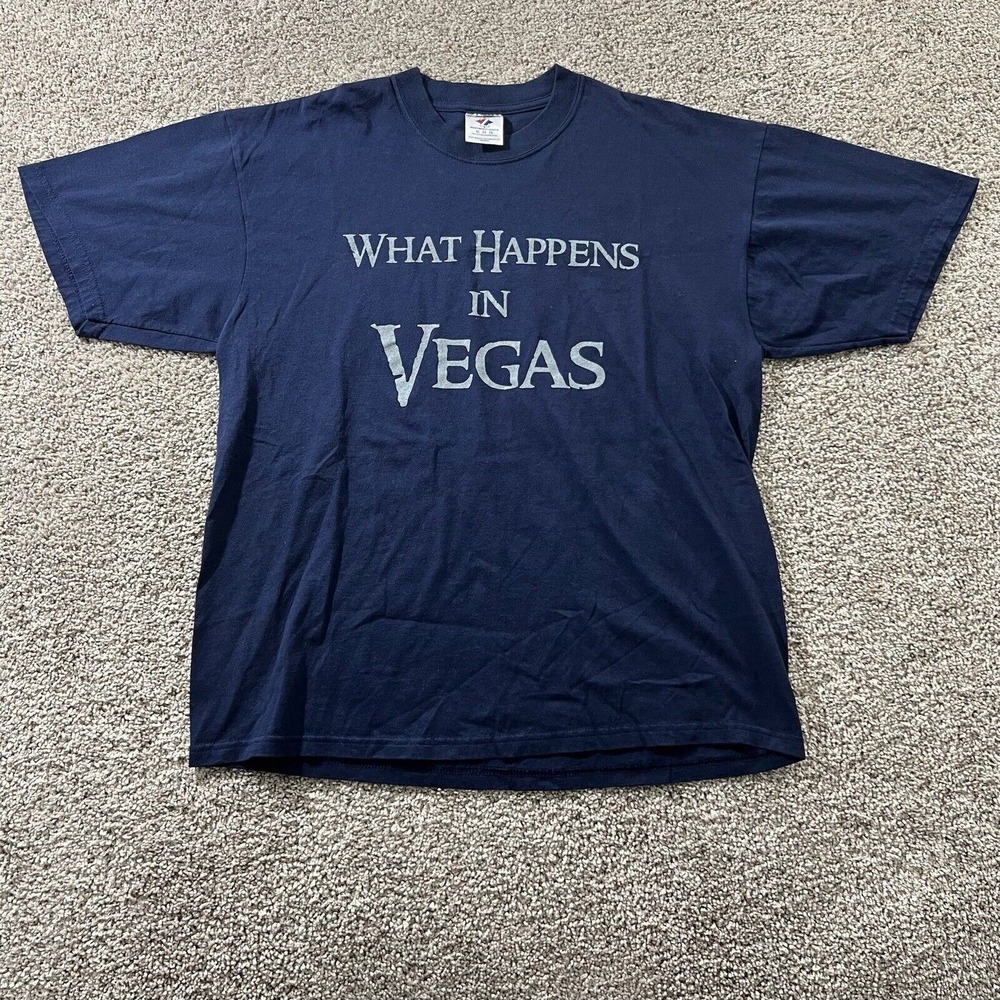 Vintage 90s Jerzees Streetwear Mens XL Blue Faded What Happens In Vegas T Shirt - Picture 1 of 7